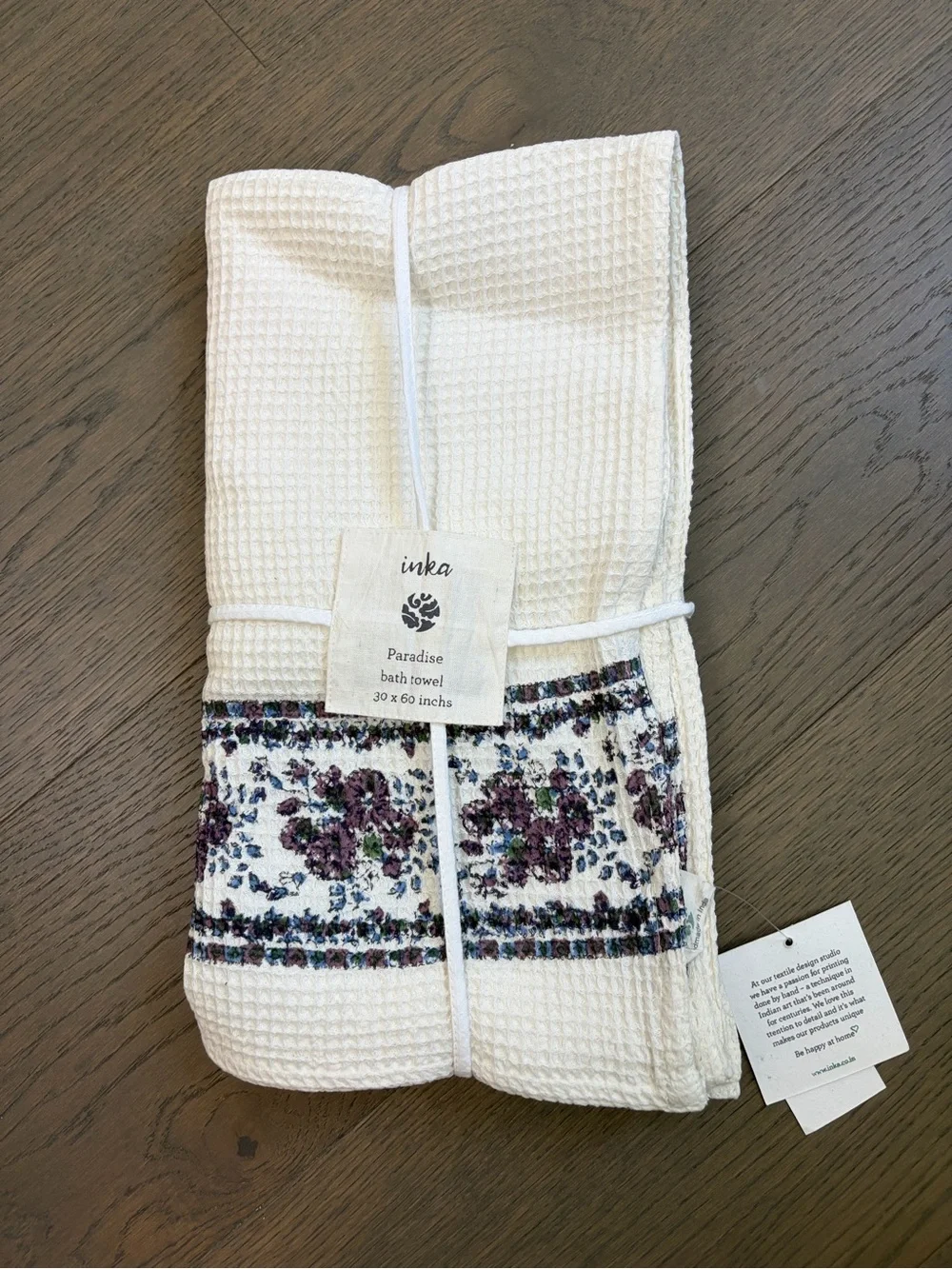 NWT Inka Paradise Waffle Weave Bath Towel | 30” x 60” | Handmade in India